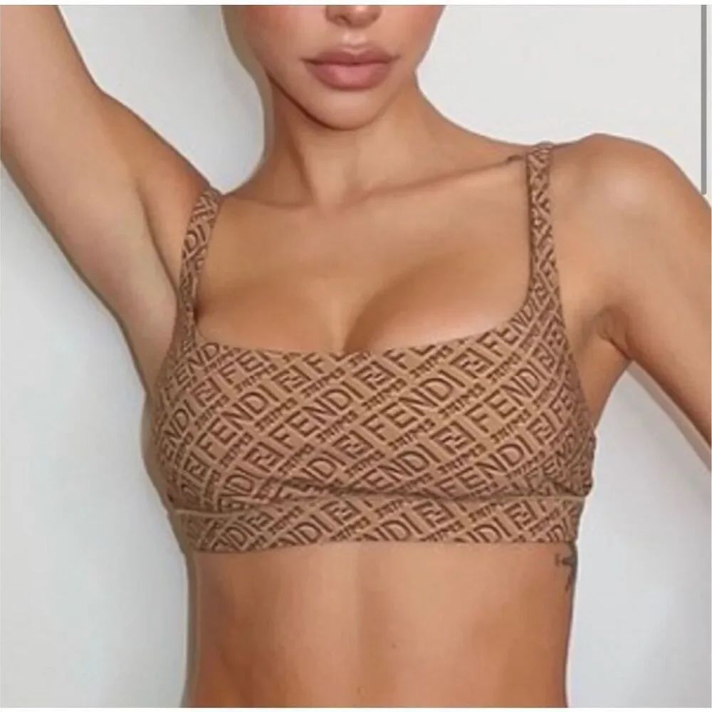 FENDI X SKIMS SCOOP NECK BRALETTE SWIM LOGO